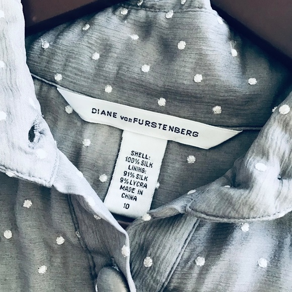 DIANE VON FURSTENBERG size 10 semi sheer silk vintage shirt dress - Picture 5 of 7